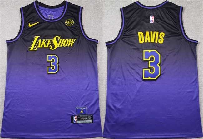 Men%27s Los Angeles Lakers #3 Anthony Davis Purple 2024 Stitched Basketball Jersey
